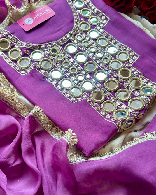 Pure organza Kutch mirror work suit set