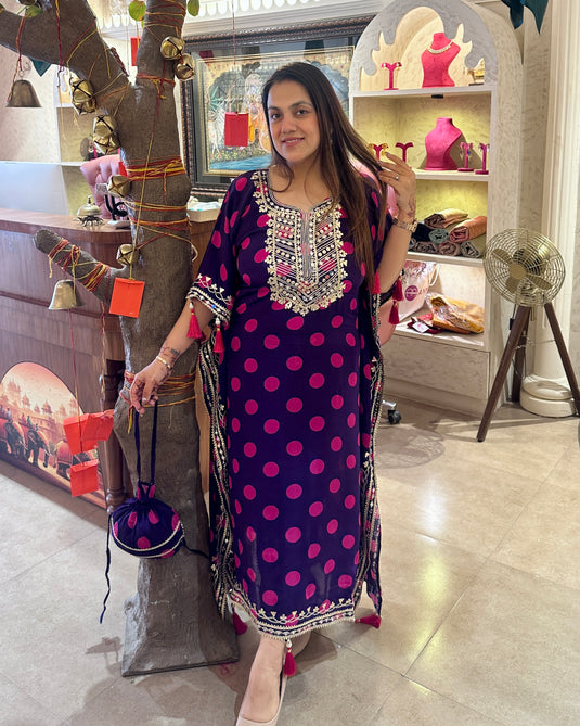 Polka dots pure crepe gotta work kaftans with tassels