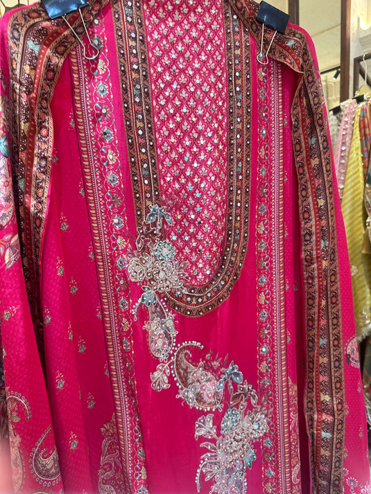 Pink Muslin Suit Set with mirror details