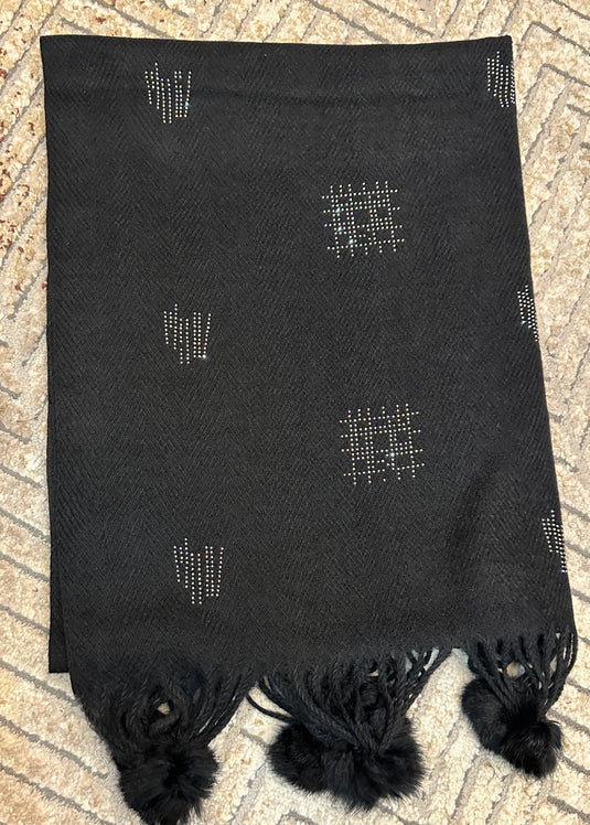 Abstract stone work soft wool stoles with Pom Pom