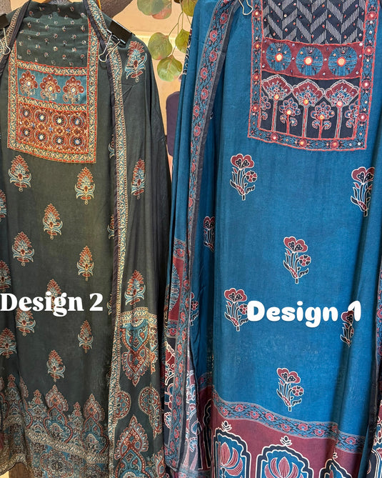 Ajrakh printed muslin suit set