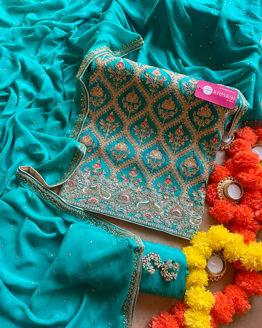 Pure chinnon arabic highlighted suit set