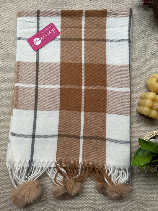 Soft check pom pom stoles