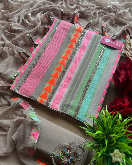 Neon weaves cotton suit set with pure chiffon gotta work dupatta