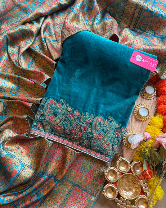 Velvet Dori Daman suit set with Kani Weave dupatta