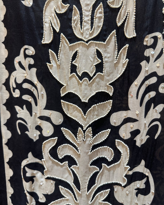 Pure muslin panel print suit with pearl details