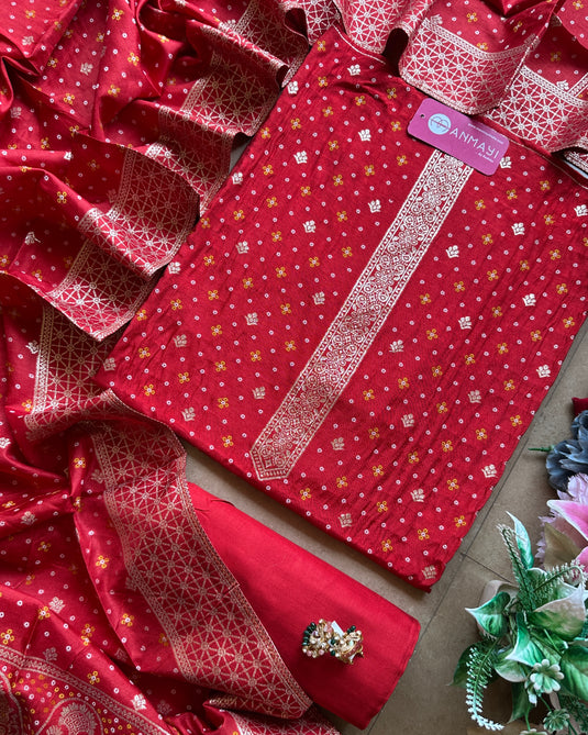 Pure Dolla silk Banarasi Bandhani suit set