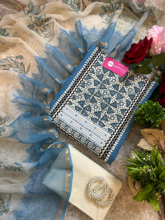 Kantha yog neck in soft cotton and Kota block print dupatta