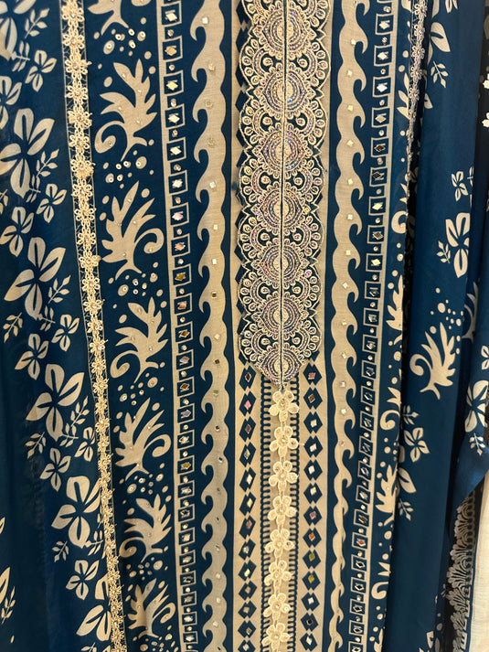 Panel print pure muslin mirror work suit