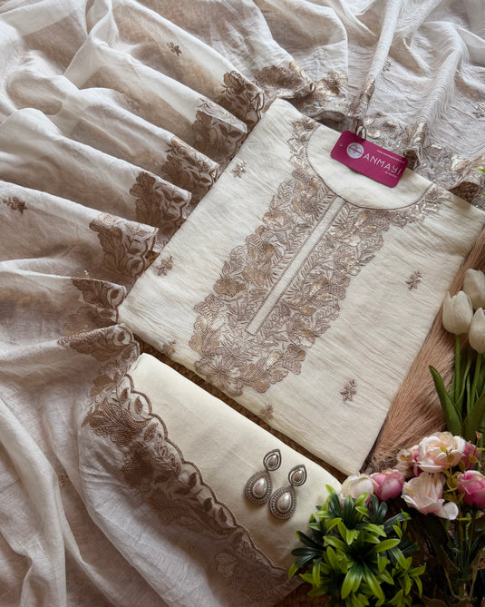 Soft Mul cotton patterned sequins work suit set