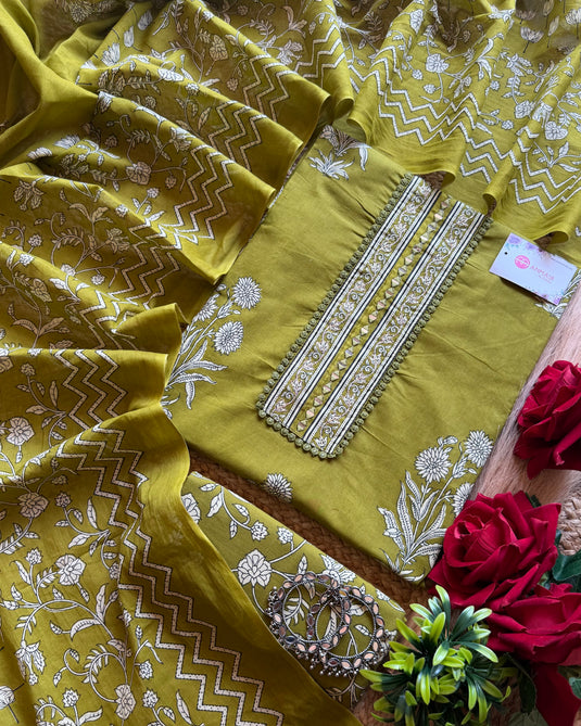 Block pot print Cambric cotton suit set