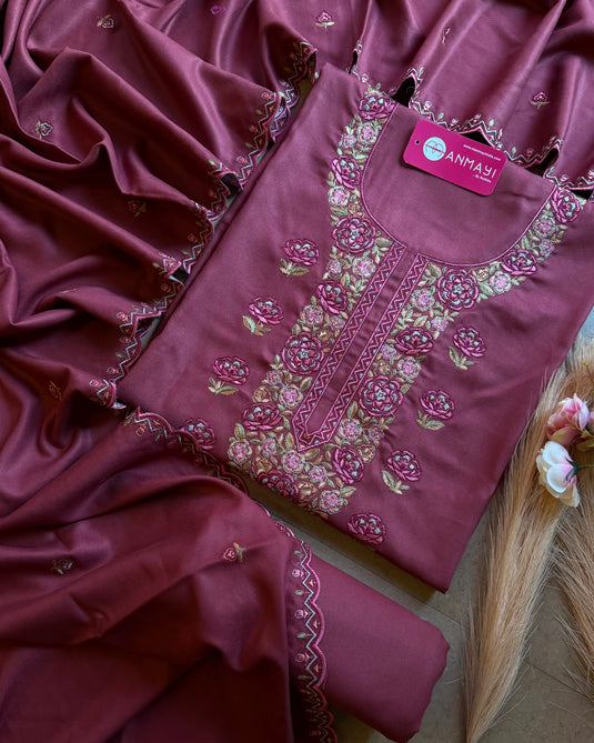 Pure Pashmina machine work suit set