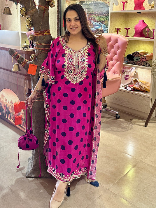 Polka dots pure crepe gotta work kaftans with tassels