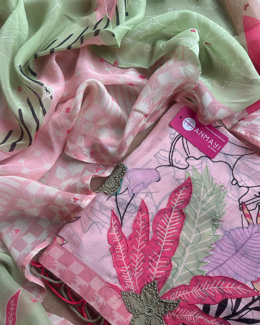 Pure organza highlights candy shades printed suit set