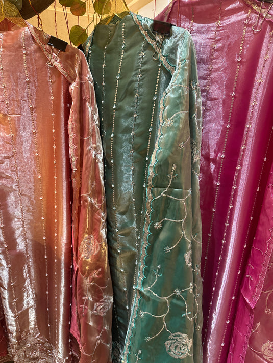 Glass tissue glossy sequins work suit set