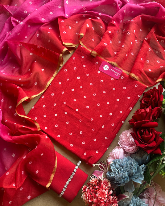 Bandhani pure mul suits with ombré shades dupatta and tassels