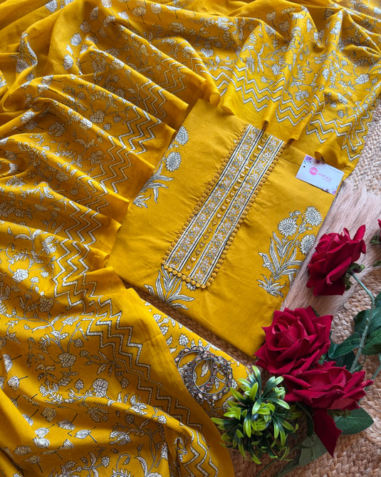 Block pot print Cambric cotton suit set