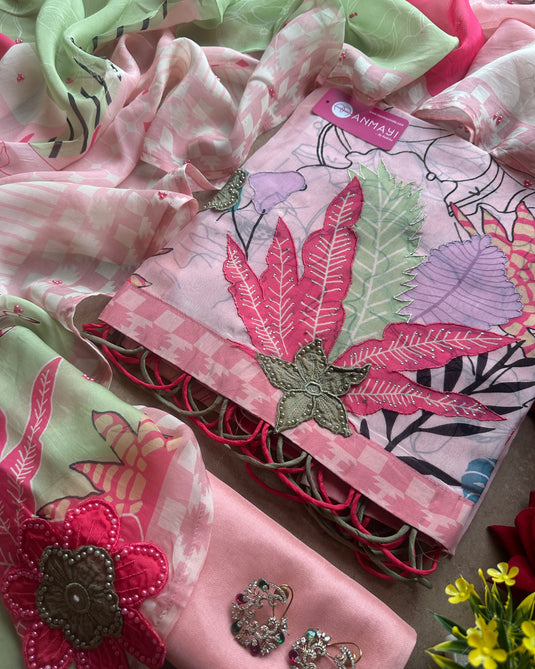 Pure organza highlights candy shades printed suit set