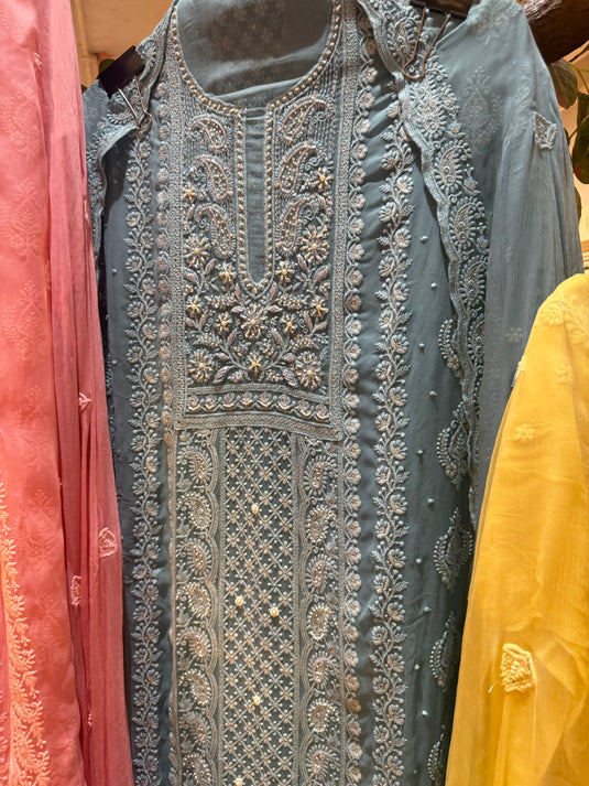Saawan pure Georgette Lucknawi work suit set