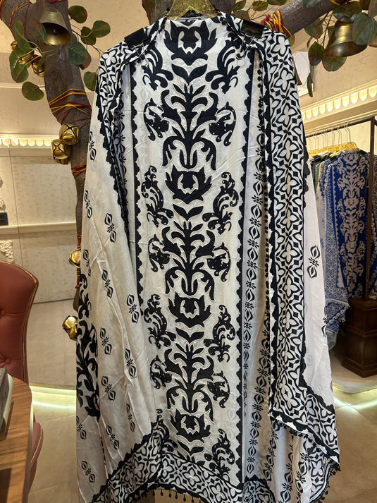 Pure muslin panel print suit with pearl details