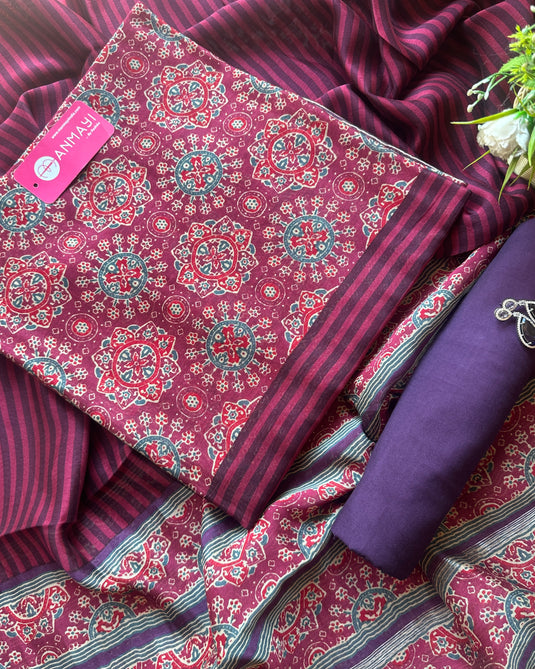 Ajrakh print panel pure Maheshwari suit set