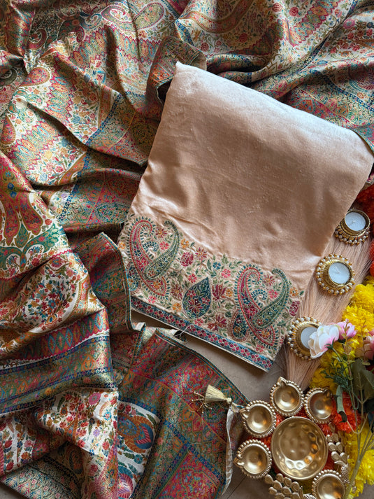 Velvet Dori Daman suit set with Kani Weave dupatta
