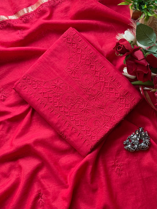 Bakhiya Chikankari pure mul suit set