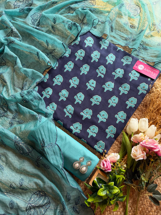 Combination Kota dupatta cotton mirror suit set