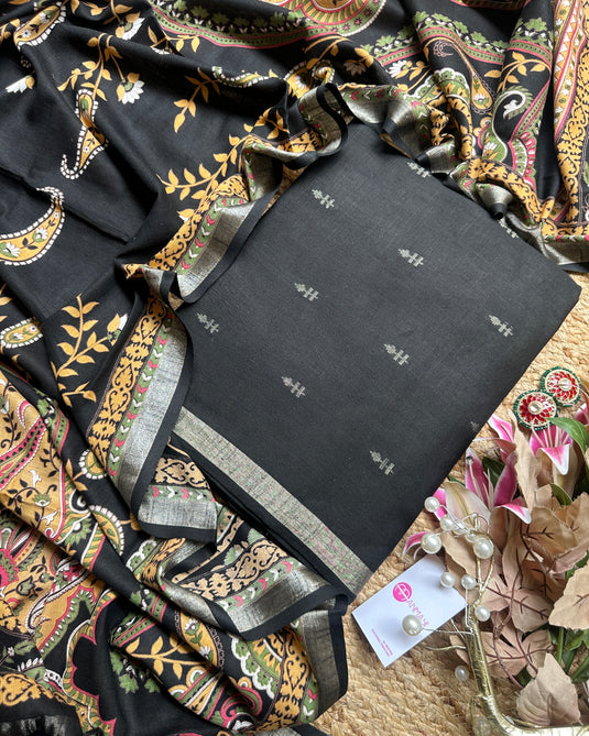 Linen Banarasi coloured edits with digital print dupattas