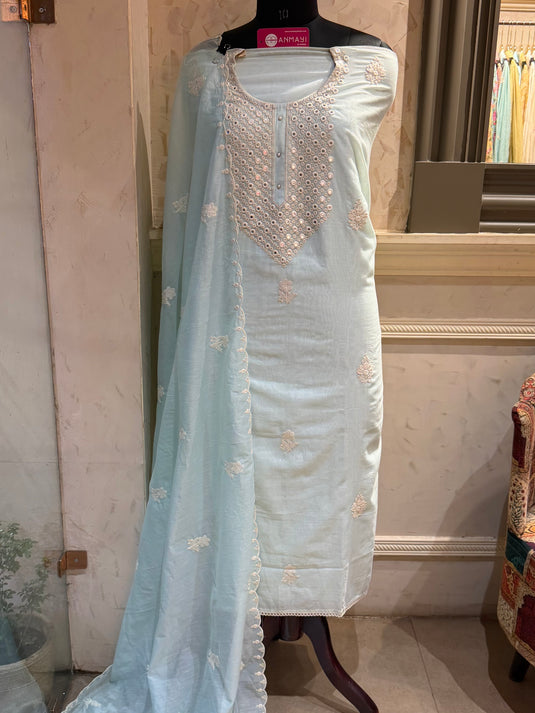 Paper mirror work pastel festive Mul Chanderi suit set