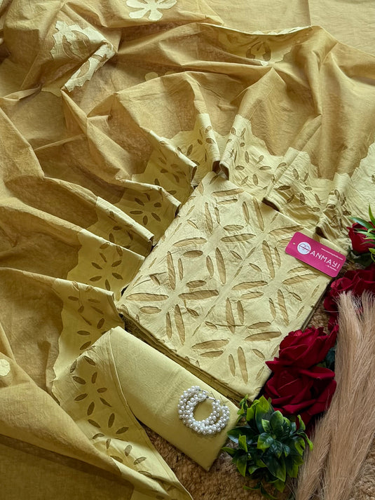 Appliqué work arkandi cotton suit set