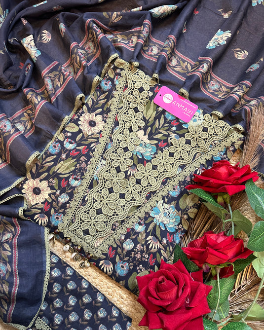 Dark floral pure cottons patterned suit set
