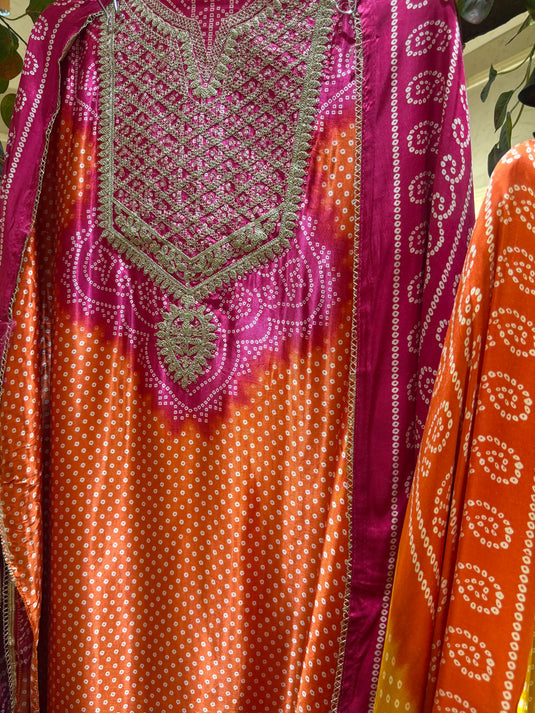 Bandhani dori work gajji silk suit set
