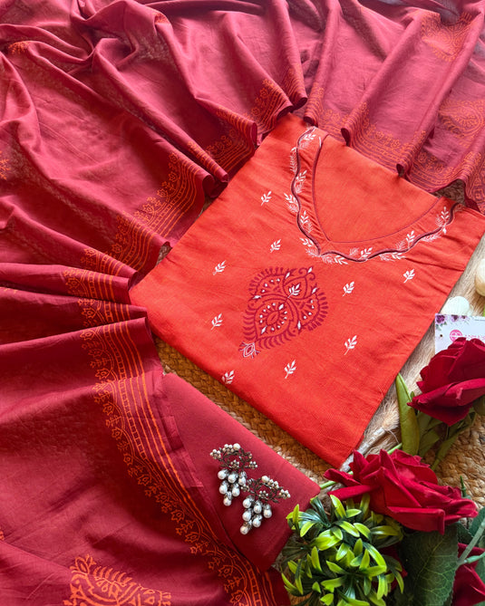 Dark light Handloom cotton combination suit set