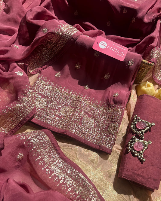 Zari work pure organza suit sets