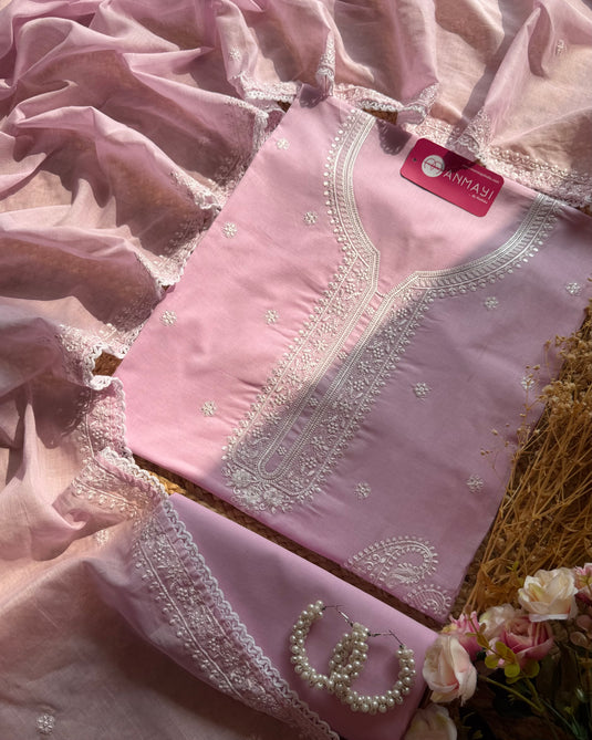 Pastel fine cotton Lucknawi work suit set