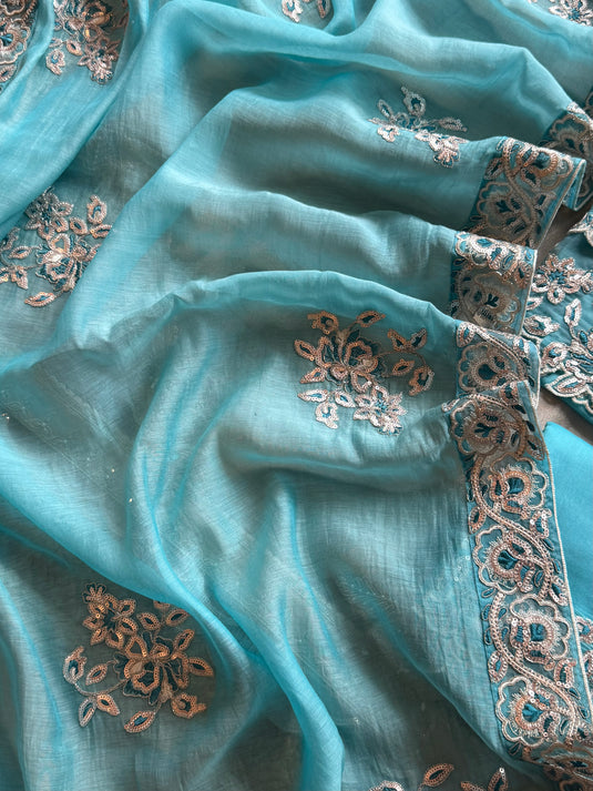 Seaquins embroidered pastel pure mul cotton suit set