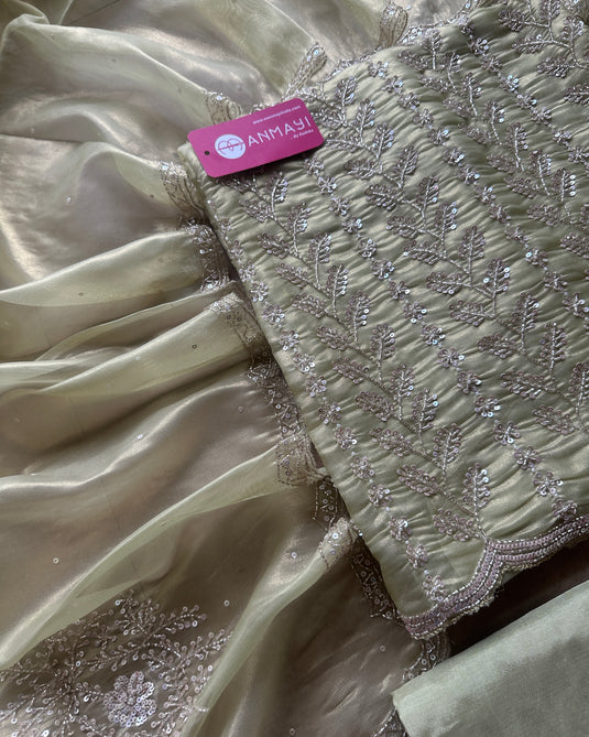 Hand embroidered cutdana work shimmer organza suit set