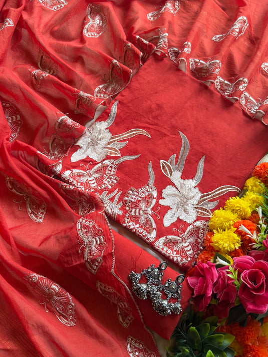 Butterfly festive Mul Chanderi suit set
