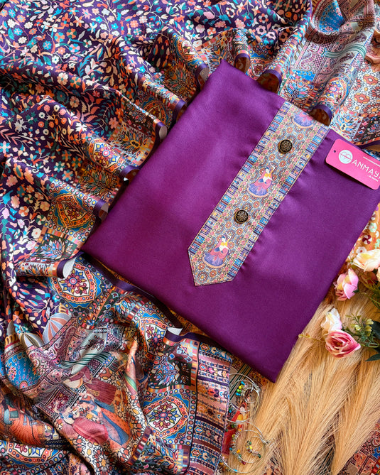 Indian digital art shawl with all over spun suit