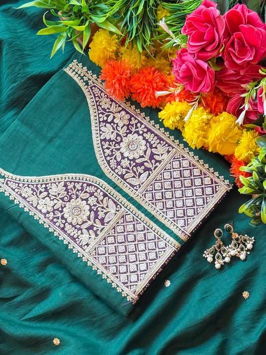 Aarzoo Patched Dori neck pure Mul Chanderi suit set