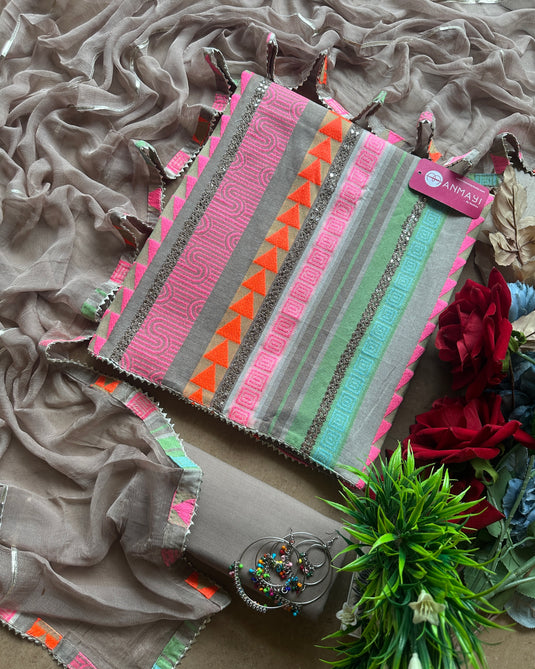 Neon weaves cotton suit set with pure chiffon gotta work dupatta