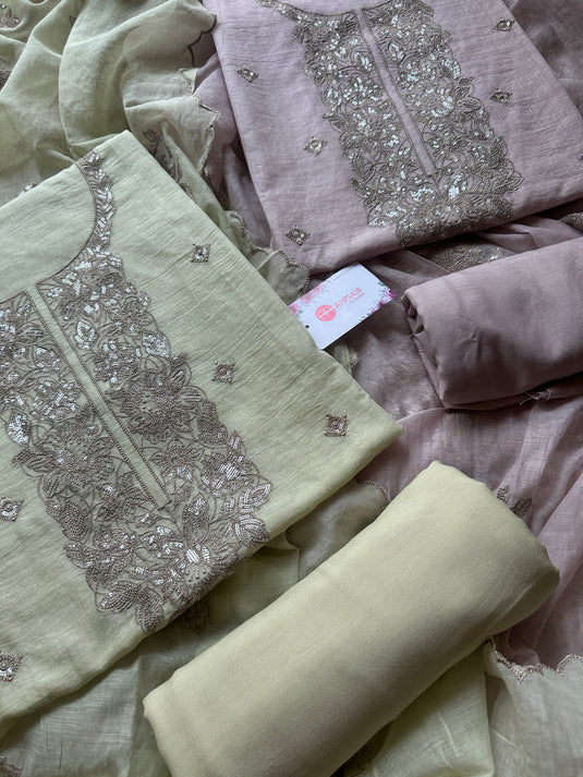 Mul Chanderi zari dori work suit set