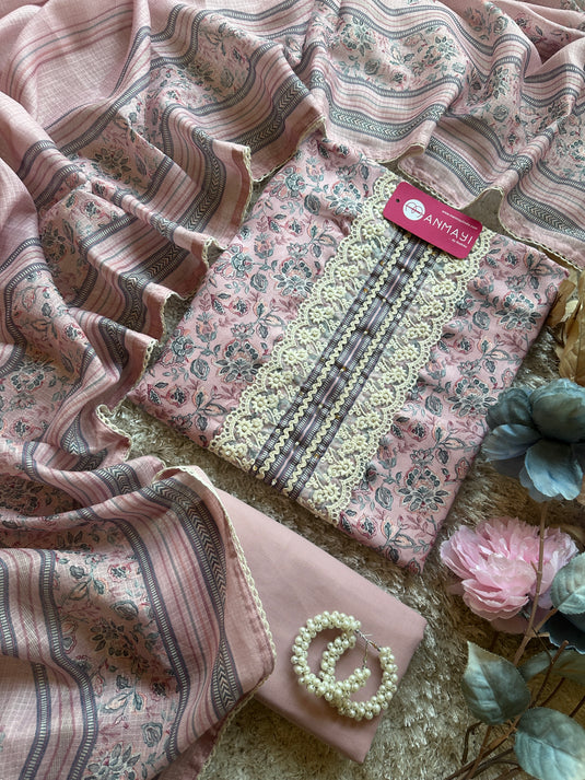 Soft printed rayon cotton suit set with cotton dupatta