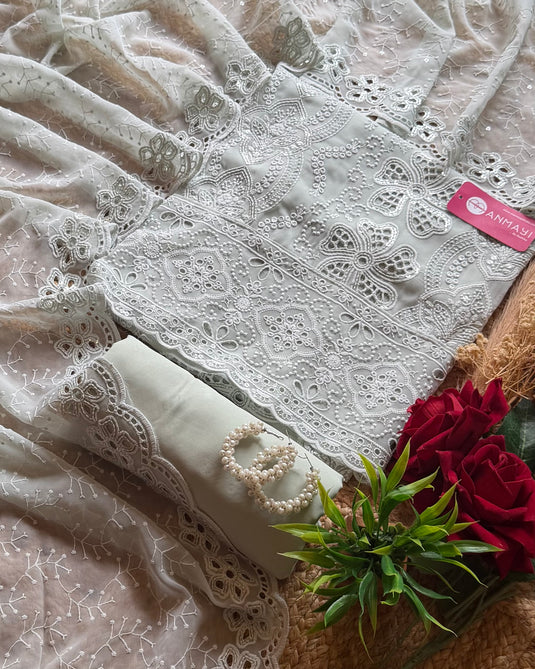 Pakistani semi Georgette suit set with cutwork detail