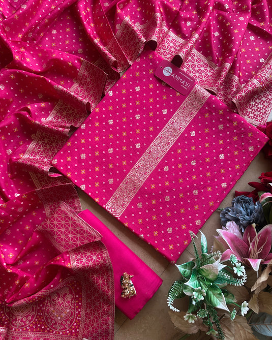 Pure Dolla silk Banarasi Bandhani suit set