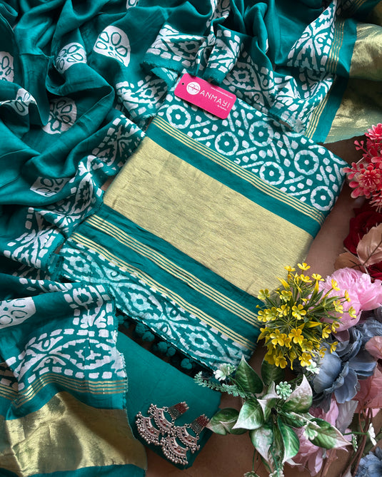 Muslin batik suits with Banarasi jacquard border