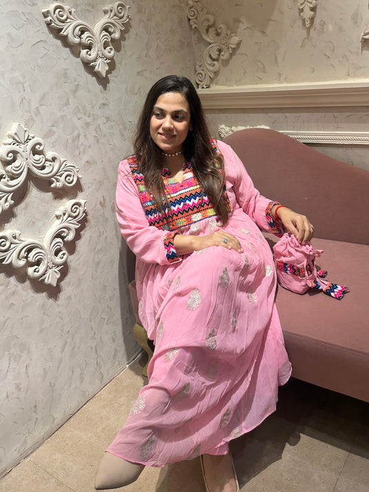 Banarasi georgette anarkali coord set with boho neck