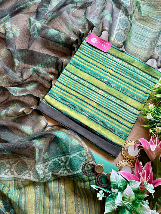 Pure cotton dabbu print suit set with pure Kota Doria dupatta