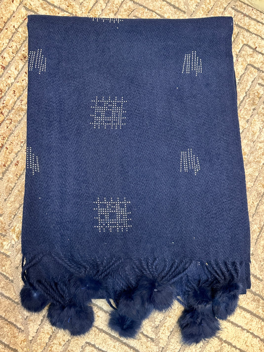 Abstract stone work soft wool stoles with Pom Pom